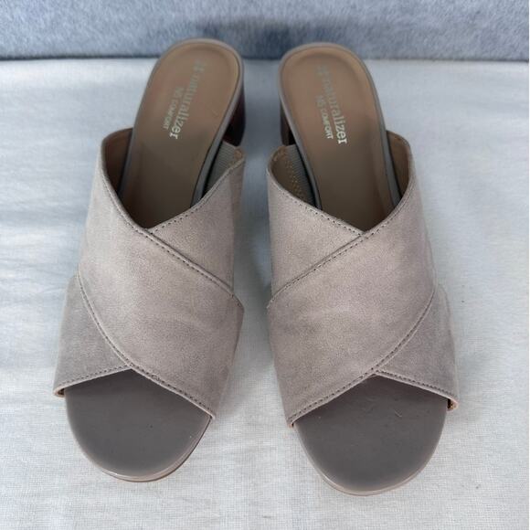 Naturalizer Womens sz 8 Arielle N5 Slide Block Heel Neutral Beige Sandals Office - Picture 3 of 9
